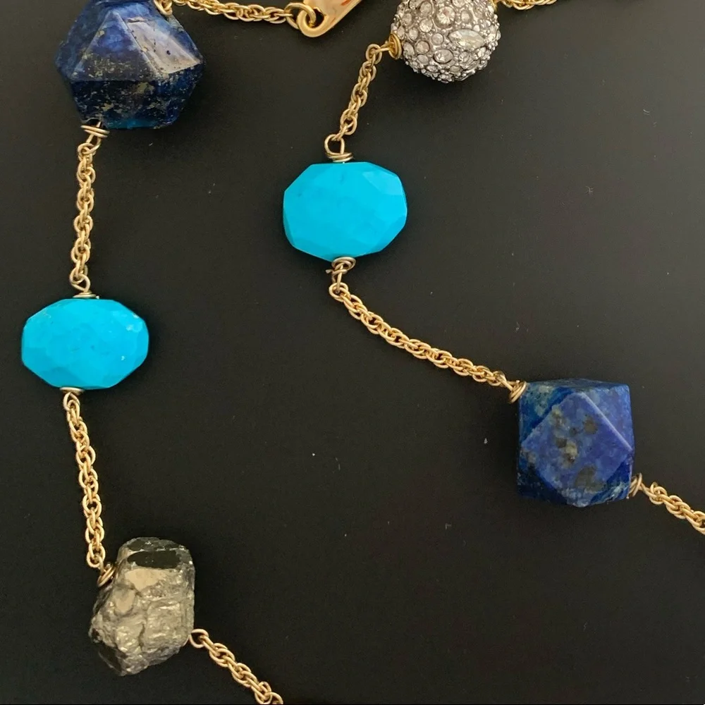 ALEXIS BITTAR NEW Gold Long Lapis Turquoise Pyrite Bead Chain  Gemstone Necklace